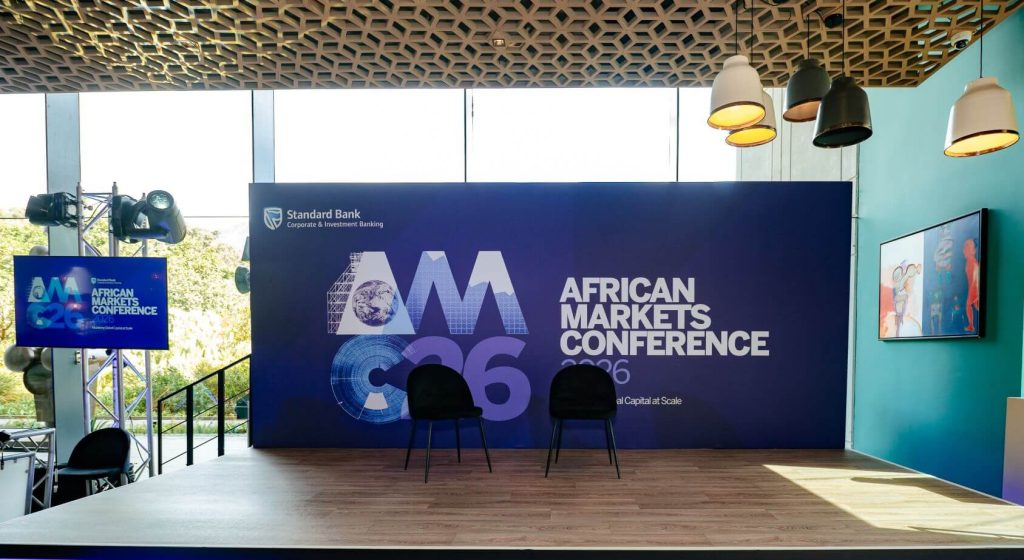 The main stage at the African Markets Conference 2026, sponsored by Standard Bank, set for discussions on mobilizing capital and Africa's financial future.