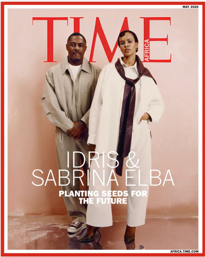 Idris and Sabrina Elba featured on the inaugural cover of TIME Africa, titled 'Planting Seeds for the Future,' representing a shift toward diaspora-led sustainable development and pan-African economic growth.