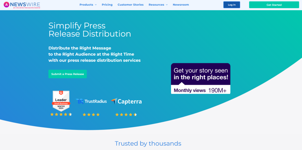 Newswire.com platform dashboard for campaign-based earned media reporting.